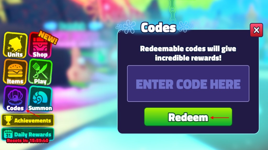 Tùy chọn đổi mã SpongeBob Tower Defense
