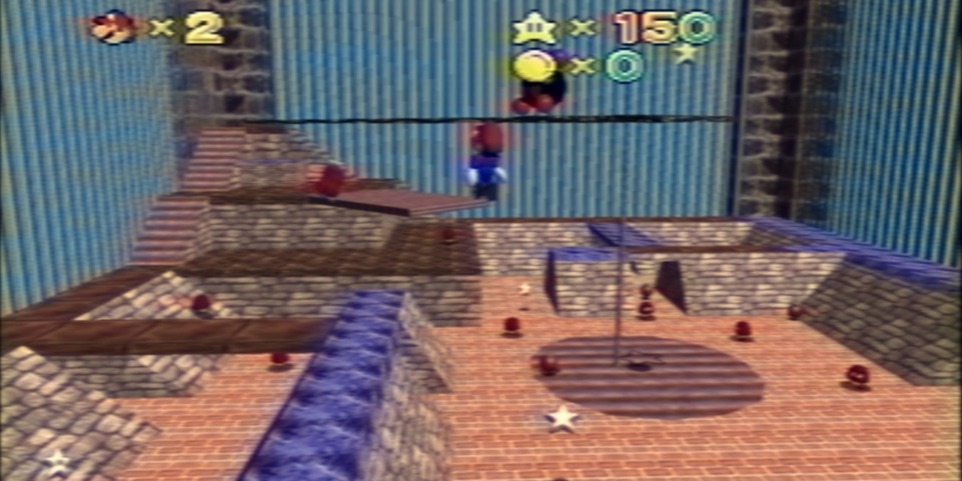 Screenshot of B3313, a Mario 64 Romhack, with Mario leaping into the air.