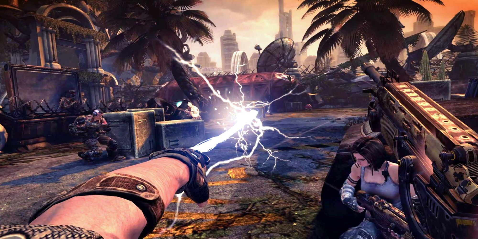 Bulletstorm Grayson sử dụng Dây thừng trong khi Trishka và Ishi ẩn nấp sau vật chắn