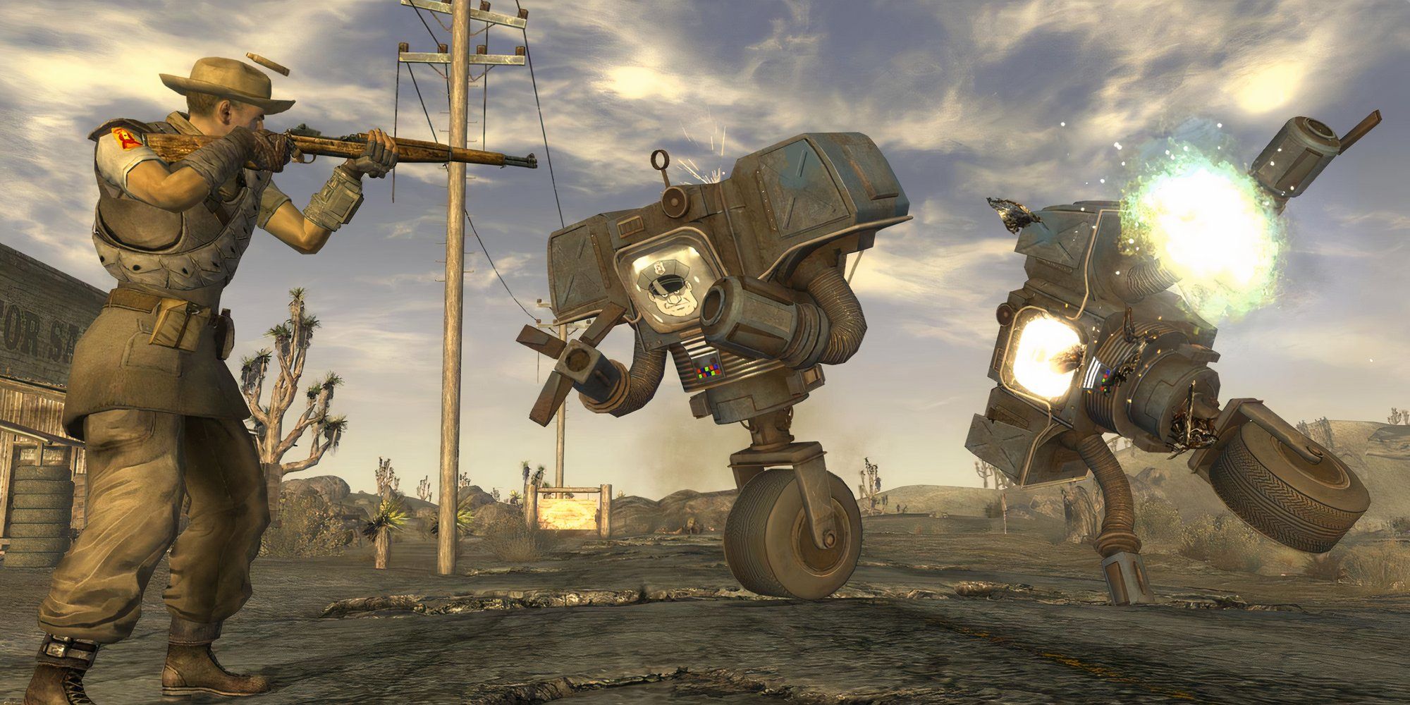 fallout new vegas protagonist shooting mobs with shotgun