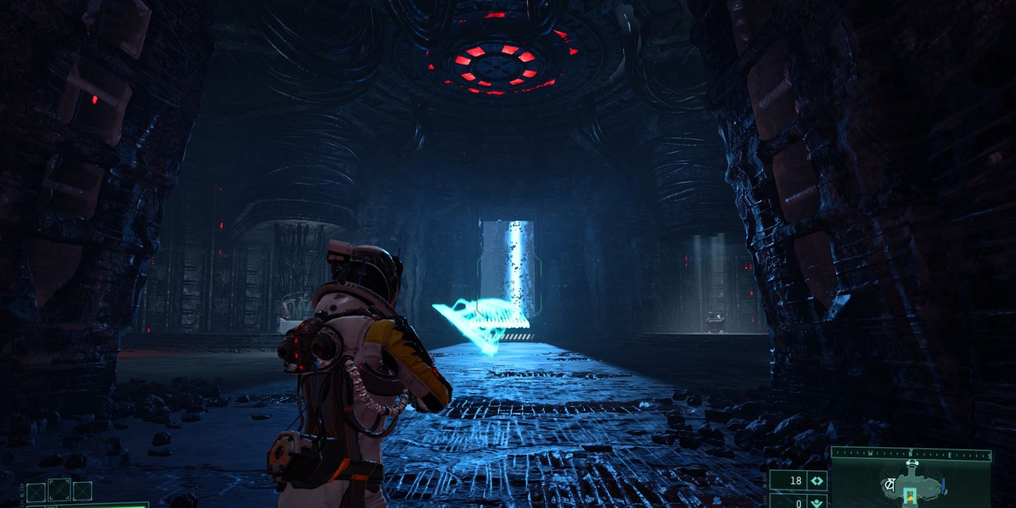 Returnal protagonist dealing with horizontal barrage in chamber