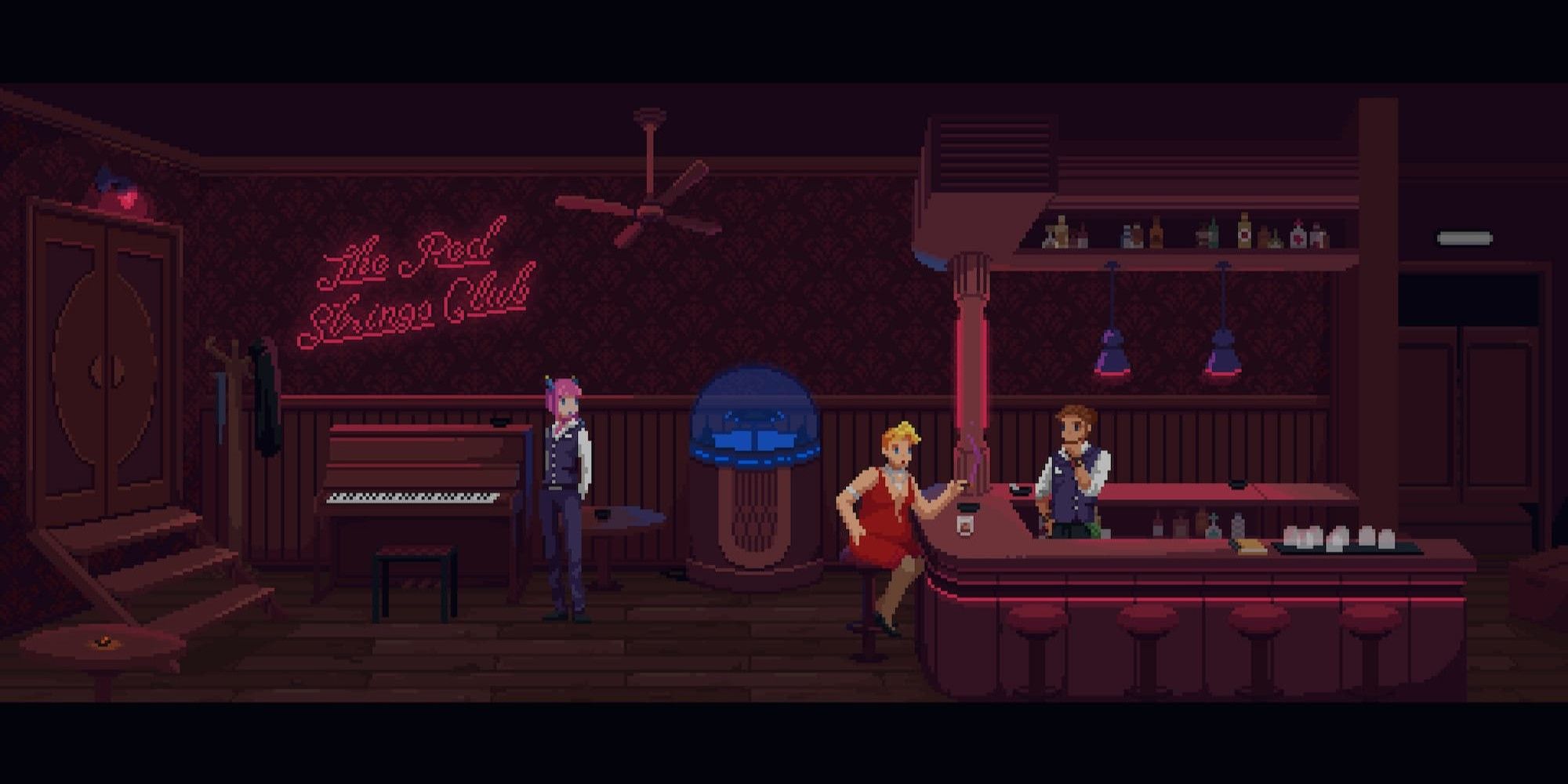 Main Characters in the Bar in The Red Strings Club