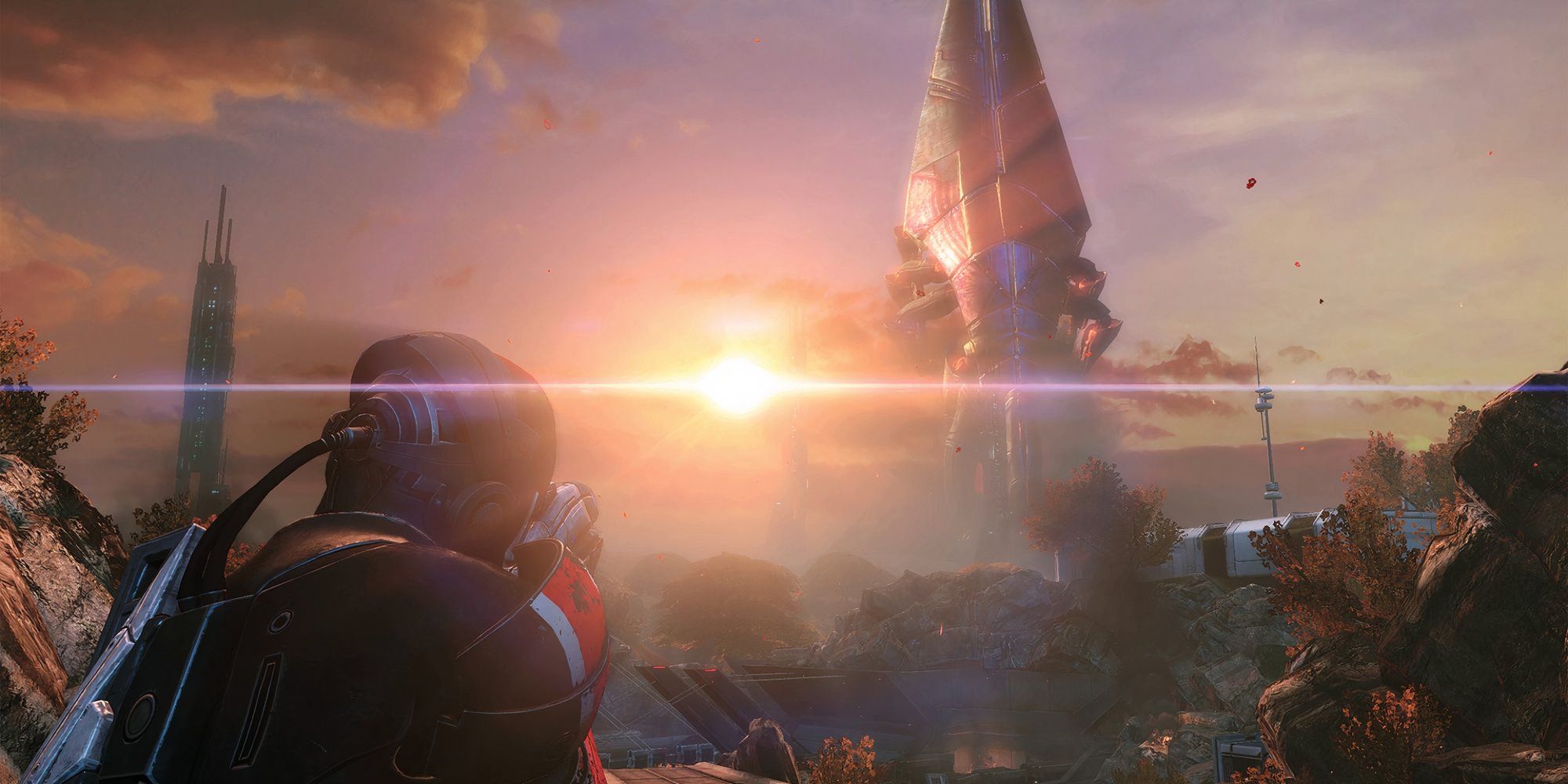 The Protagonist aiming his gun in mass effect remastered.