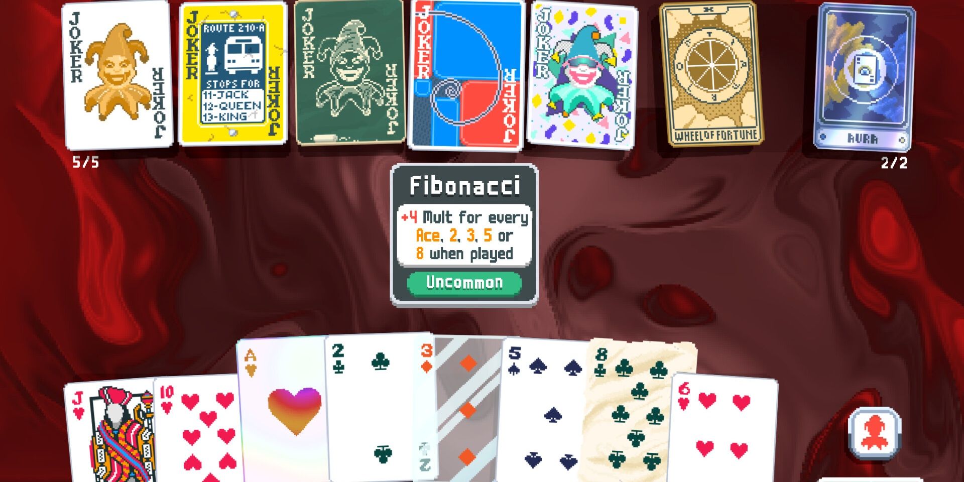 Building a hand for Fibonacci in Balatro
