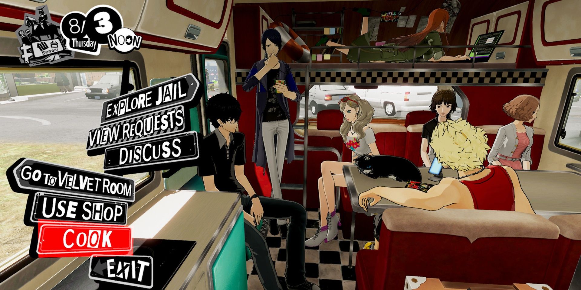 The Phantom Thieves in the RV in Persona 5 Strikers