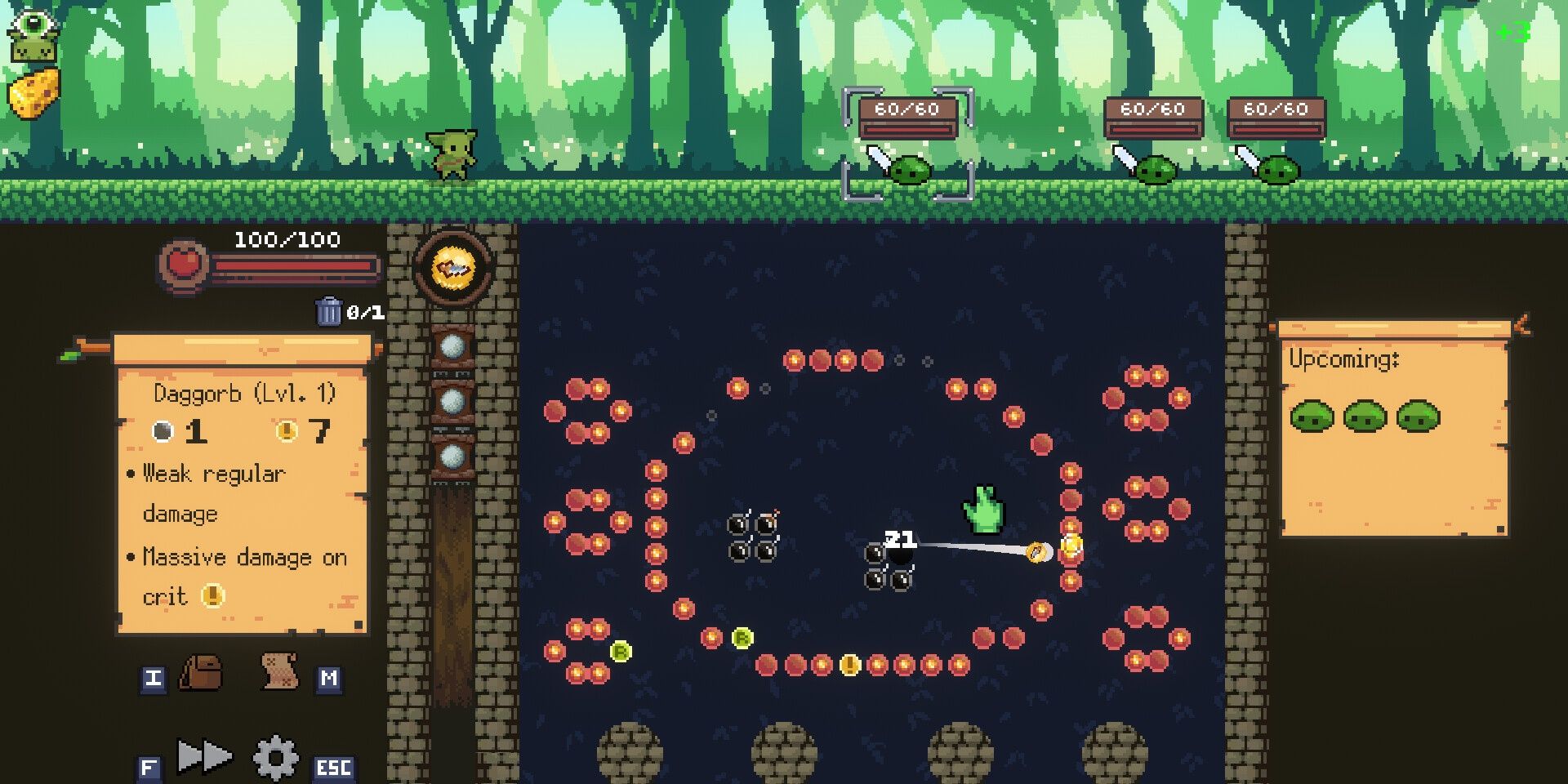 Combat gameplay in Peglin
