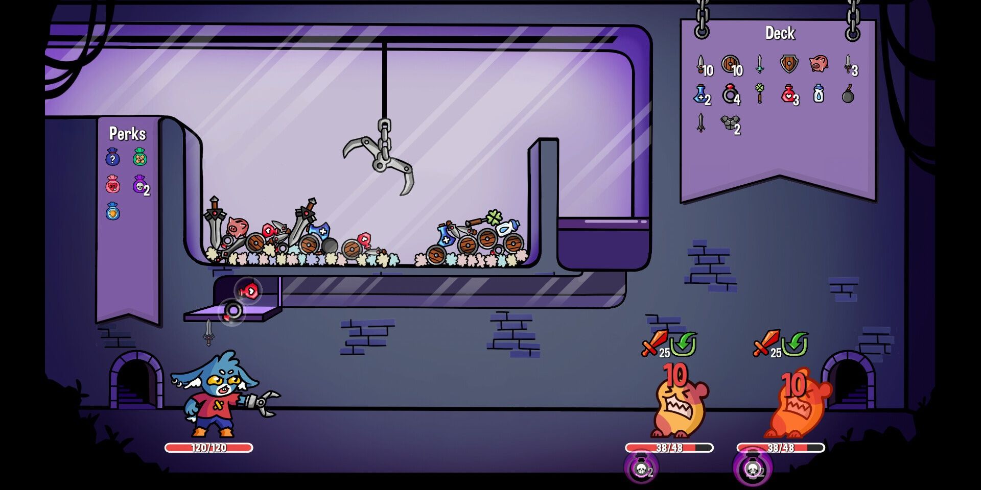 Fighting monsters in Dungeon Clawler