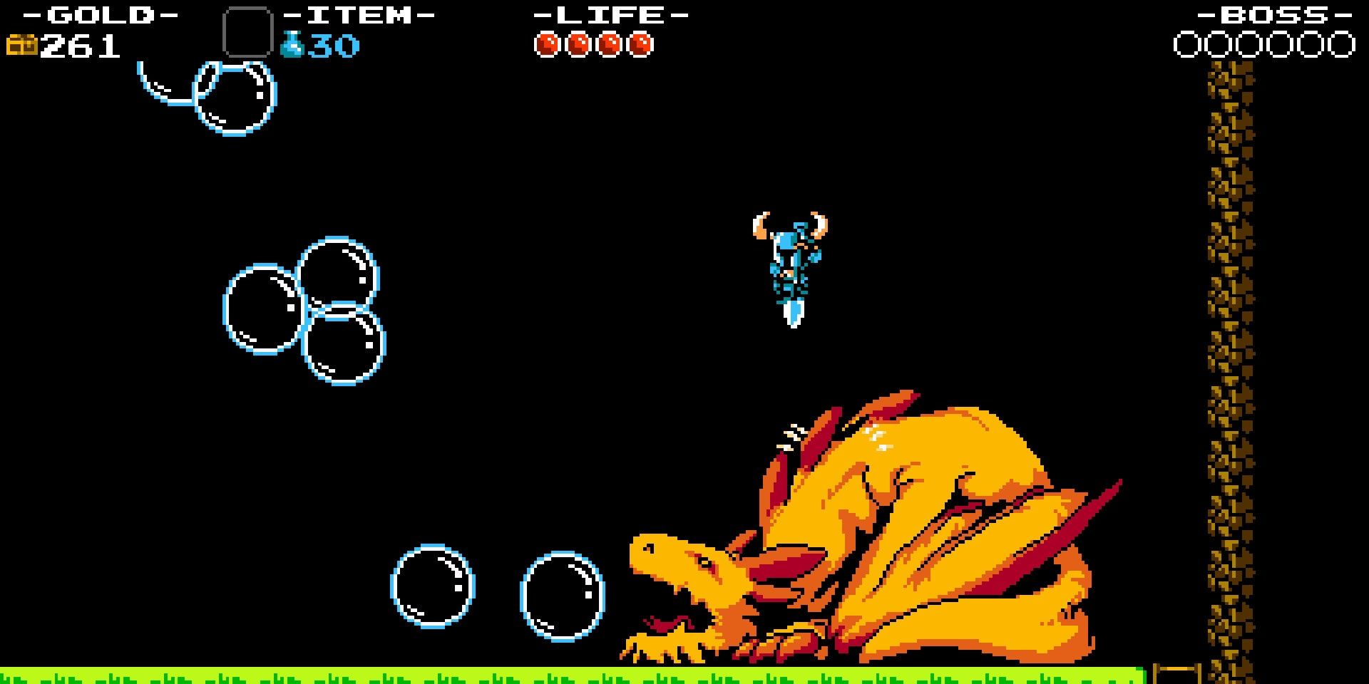 Shovel Knight nhảy trên một con rồng trong Shovel Knight
