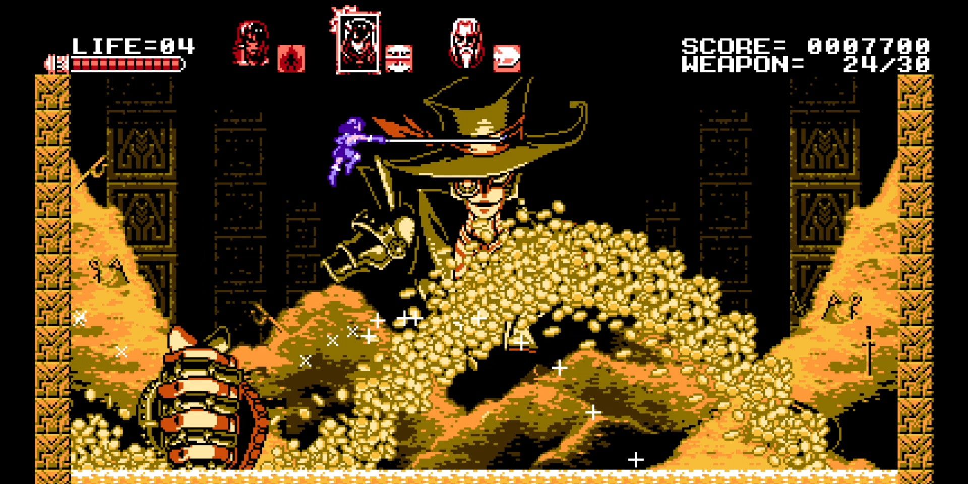 Miriam chiến đấu với Valefar trong Bloodstained: Curse of the Moon