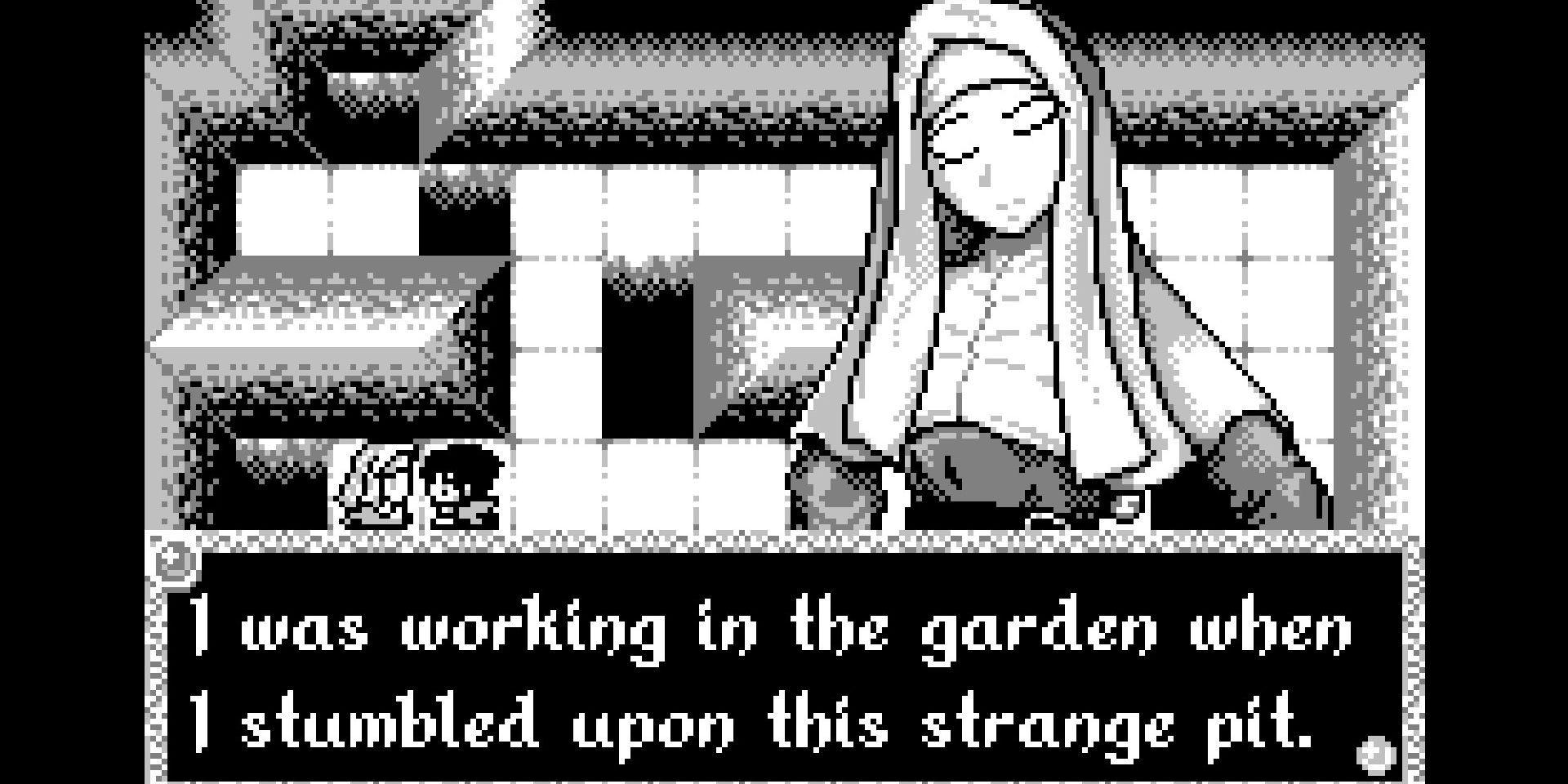Screenshot of Void Stranger, with the main character speaking to a nun.